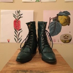 Teal Leather Capezio Lace-up Western Boot, 6 (EUC)